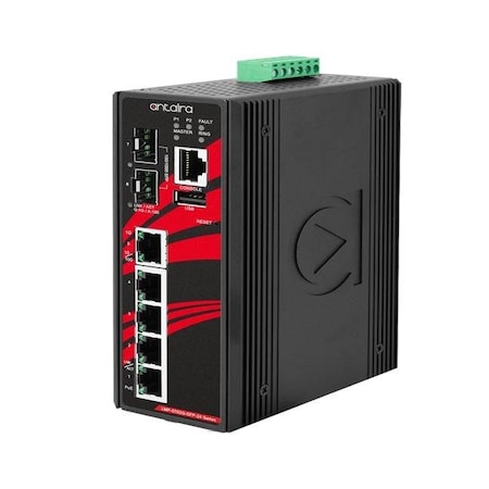 Antaira 7-Port Industrial Gigabit PoE+ Light Layer 3 Managed Ethernet Switch, w/4-10/100/1000Tx (30W/port),  LMP-0702G-SFP-24-T-V2